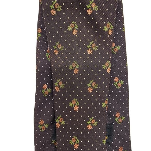 VINTAGE Neiman Marcus Brown and Floral Dotted Neck Tie - Picture 5 of 7